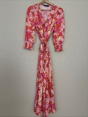 DECJUBA Floral Pink Wrap Maxi Dress